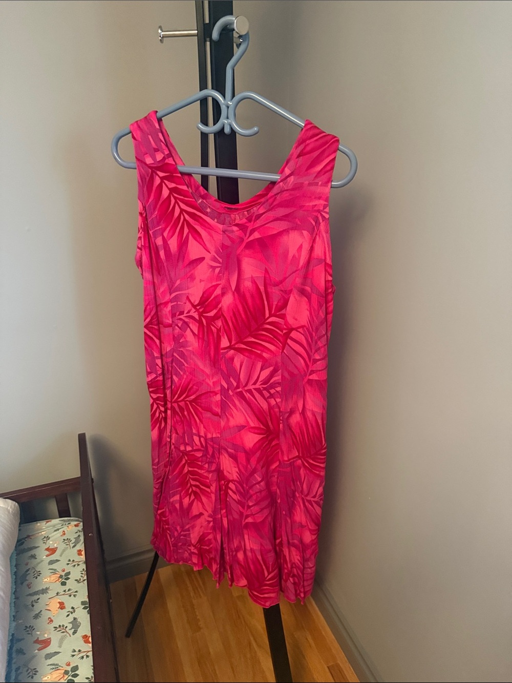 Sleeveless Pink Tropical Midi Dress